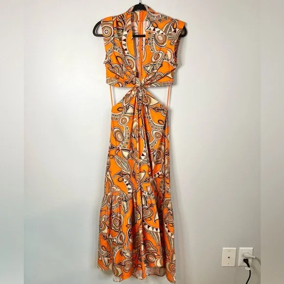 strapless open back dress IZA ORANGE RUFFLE MAXI DRESS – OFUURE main image 0